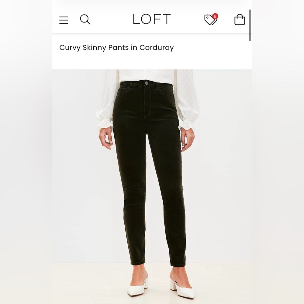 LOFT Green Corduroy Skinny Pants
